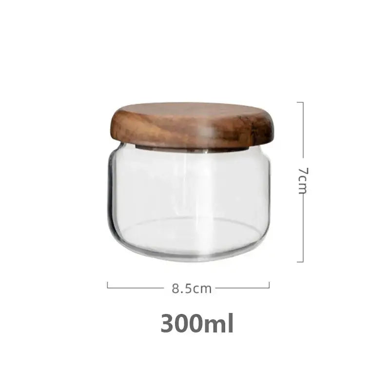 Elegant acacia wood lid glass food storage jars kitchen set