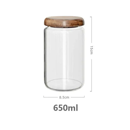 Elegant acacia wood lid glass food storage jars kitchen set