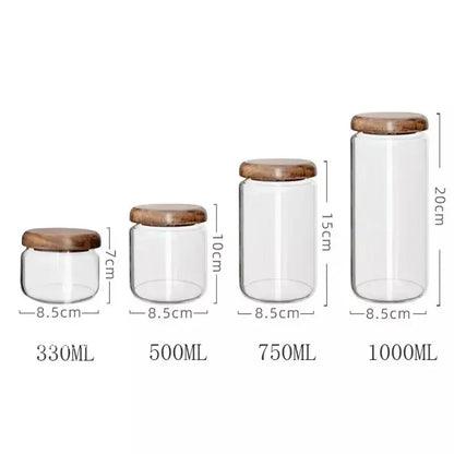 Elegant acacia wood lid glass food storage jars kitchen set