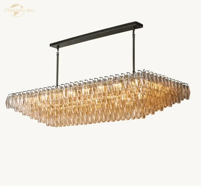 Elegant amber clear glass tiered chandelier dining room pendant light