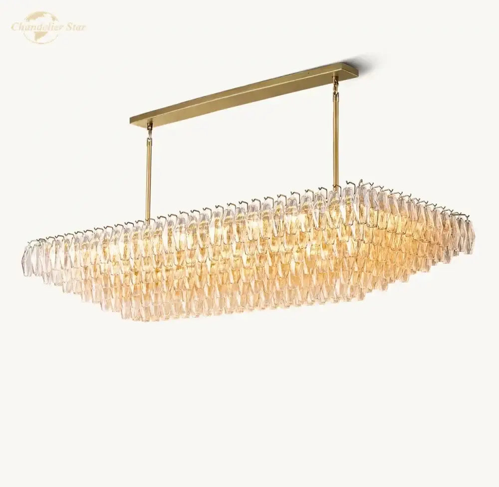 Elegant amber clear glass tiered chandelier dining room pendant light