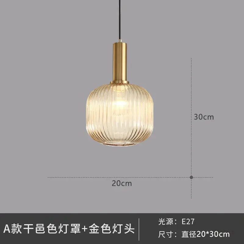 Elegant amber ribbed glass pendant lights for dining room
