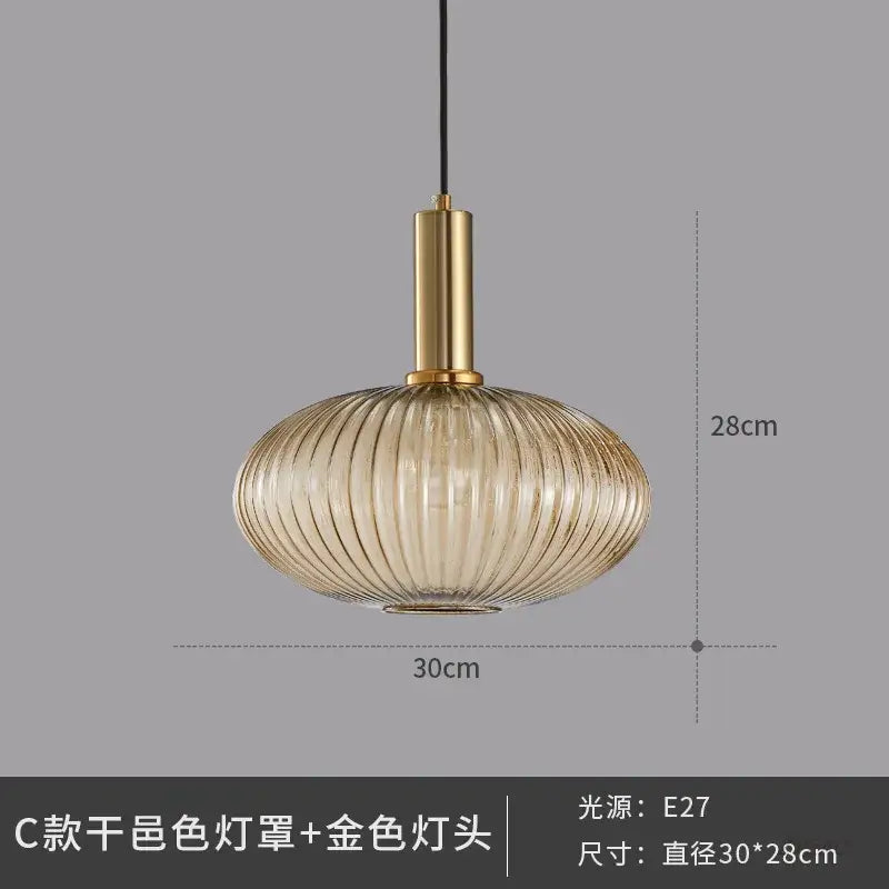 Elegant amber ribbed glass pendant lights for dining room