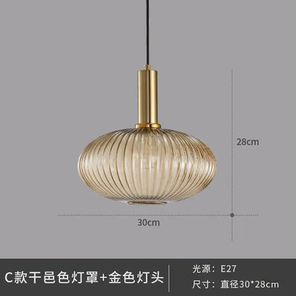 Elegant amber ribbed glass pendant lights for dining room