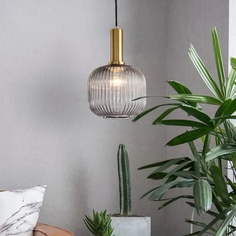 Elegant amber ribbed glass pendant lights for dining room