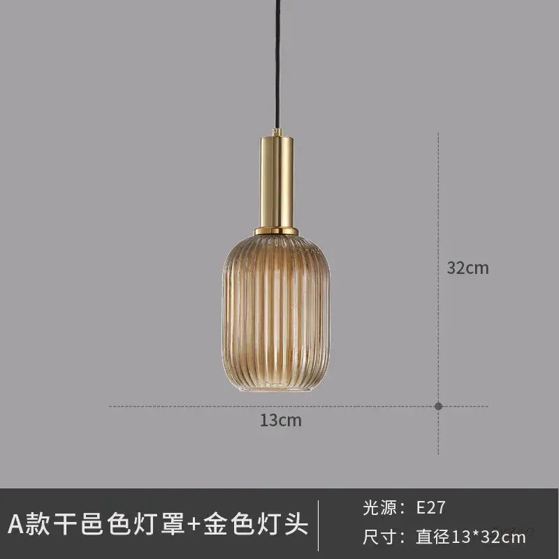 Elegant amber ribbed glass pendant lights for dining room