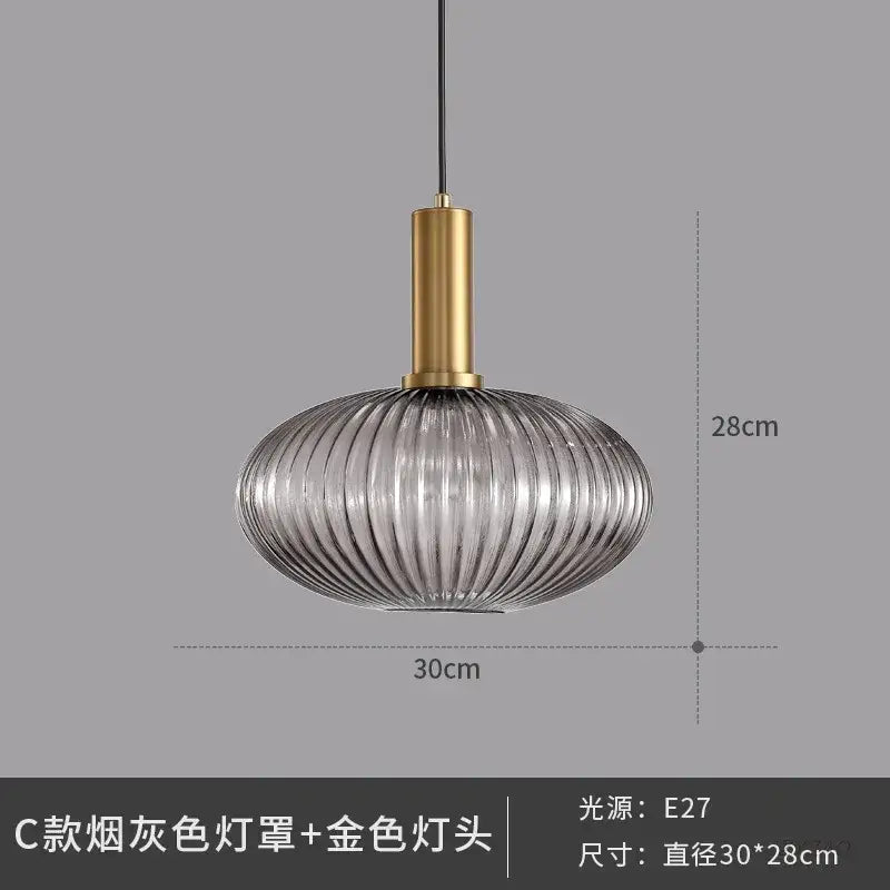 Elegant amber ribbed glass pendant lights for dining room