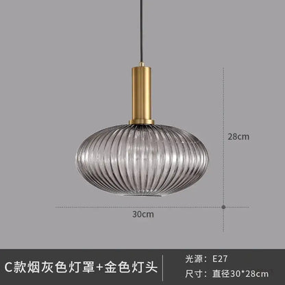 Elegant amber ribbed glass pendant lights for dining room