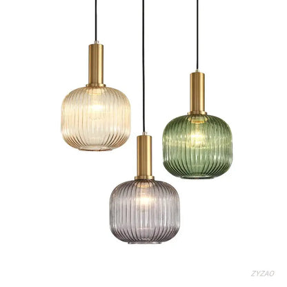 Elegant amber ribbed glass pendant lights for dining room