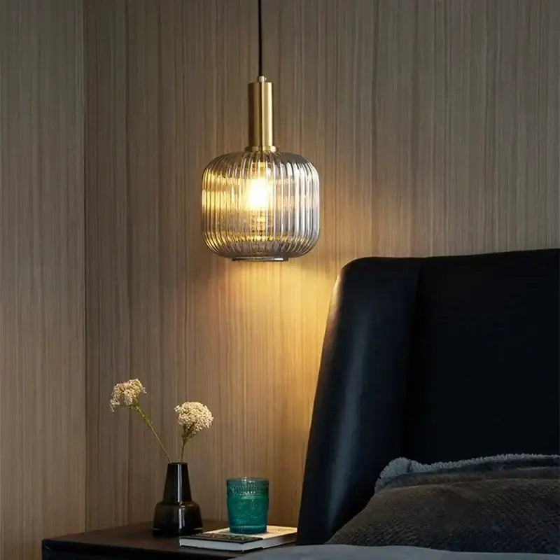 Elegant amber ribbed glass pendant lights for dining room