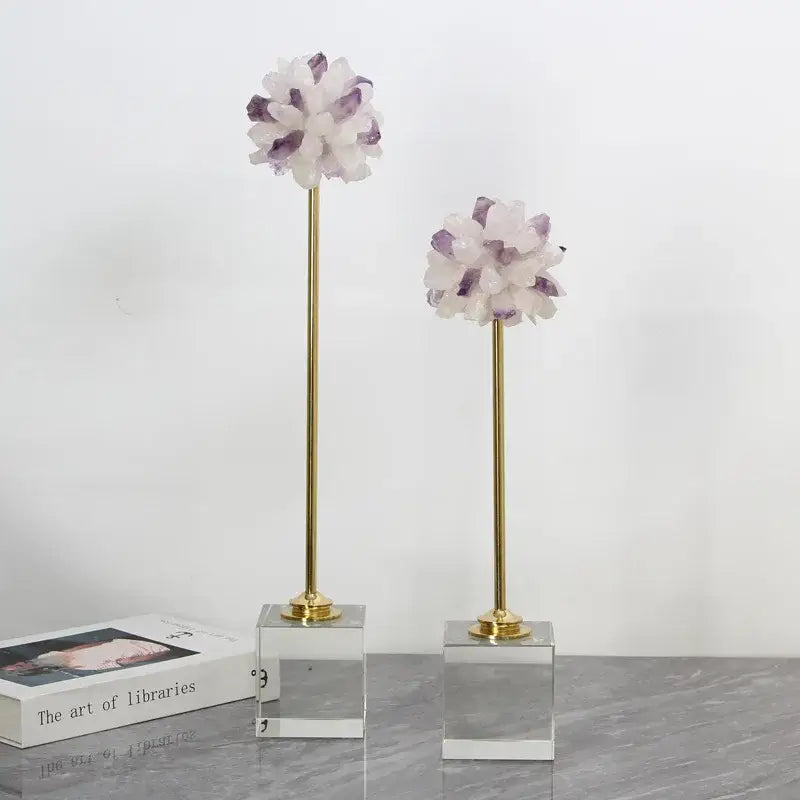Elegant amethyst crystal flower glass sculptures – living room decor
