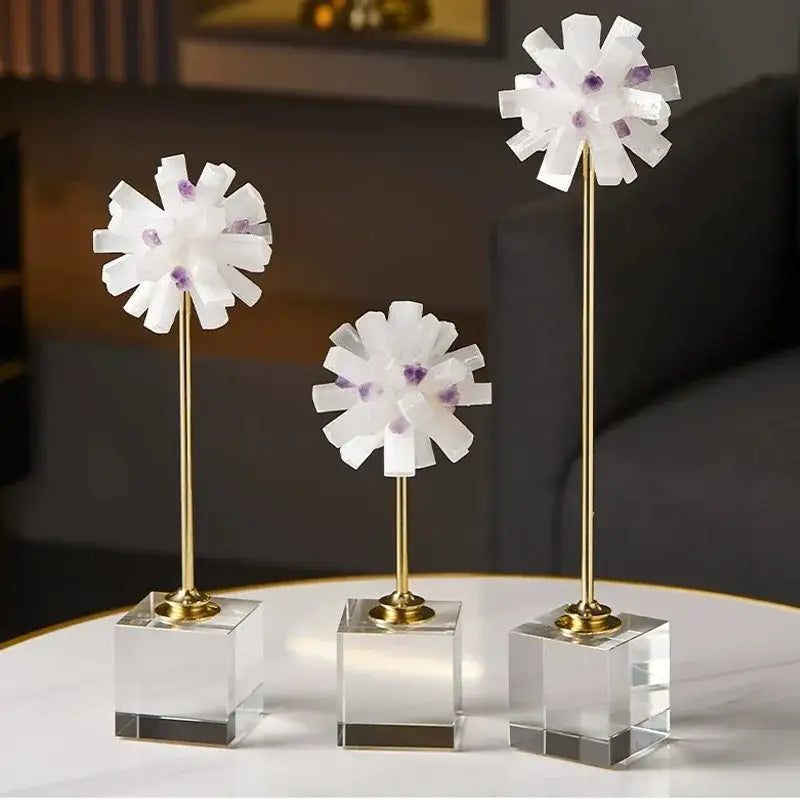 Elegant amethyst crystal flower glass sculptures – living room decor