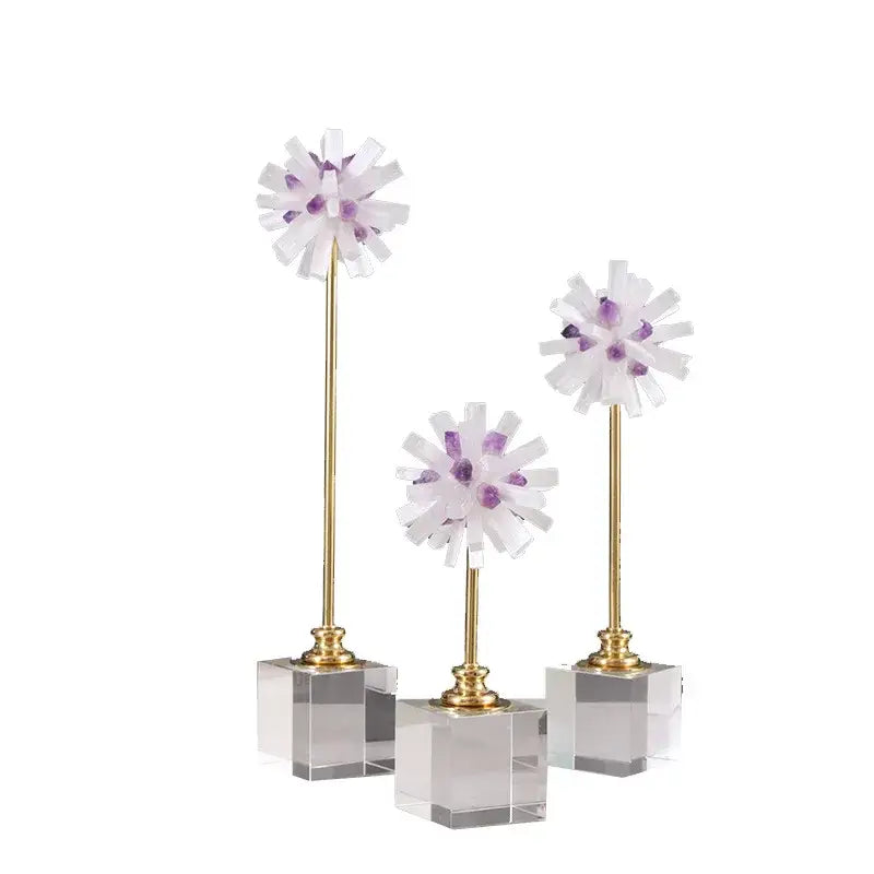 Elegant amethyst crystal flower glass sculptures – living room decor