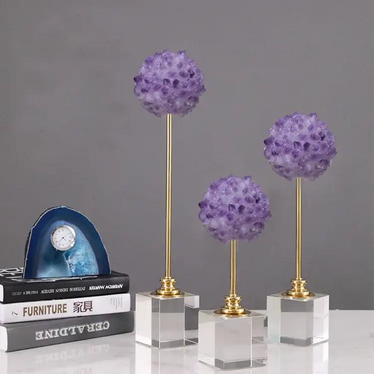 Elegant amethyst crystal flower glass sculptures – living room decor