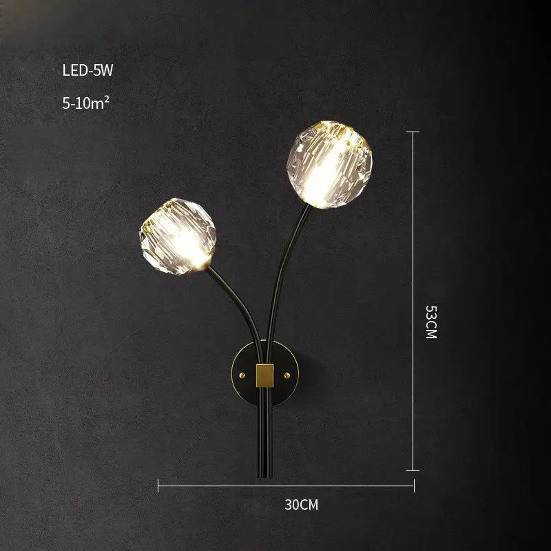 Elegant black and gold crystal stone wall sconce bedroom lamp