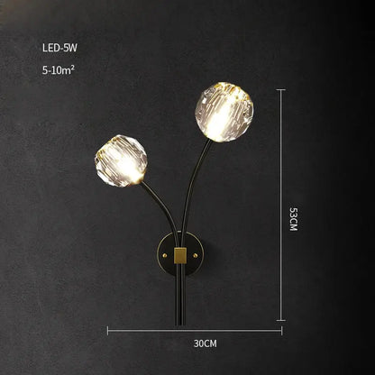 Elegant black and gold crystal stone wall sconce bedroom lamp