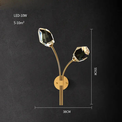 Elegant black and gold crystal stone wall sconce bedroom lamp