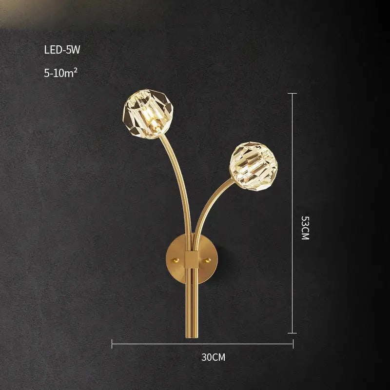 Elegant black and gold crystal stone wall sconce bedroom lamp