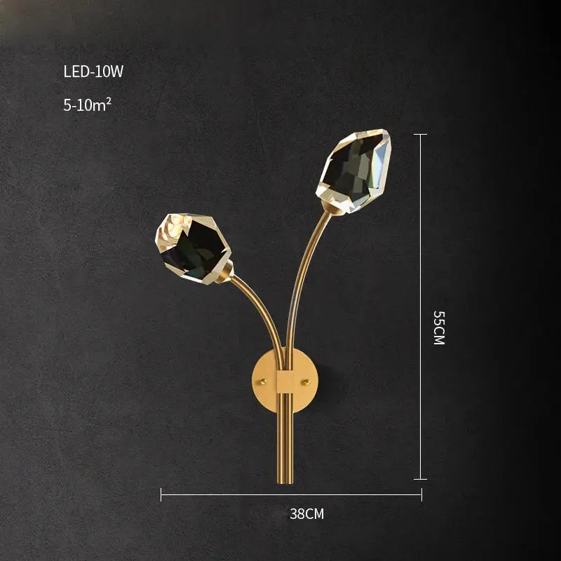 Elegant black and gold crystal stone wall sconce bedroom lamp