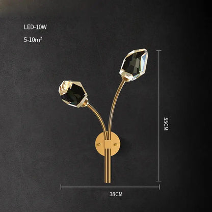 Elegant black and gold crystal stone wall sconce bedroom lamp
