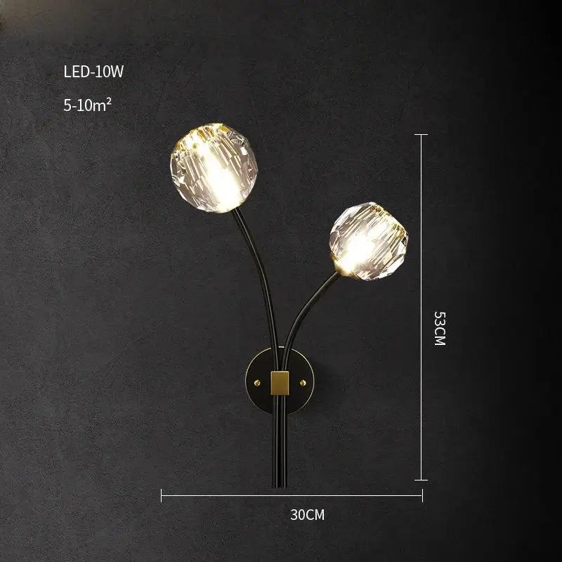 Elegant black and gold crystal stone wall sconce bedroom lamp