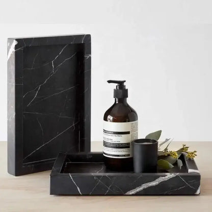 Elegant black and white afralia marble tray bedroom decor