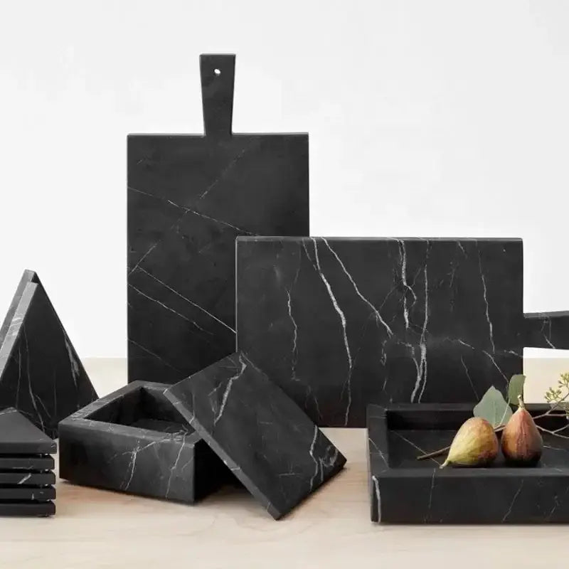 Elegant black and white afralia marble tray bedroom decor