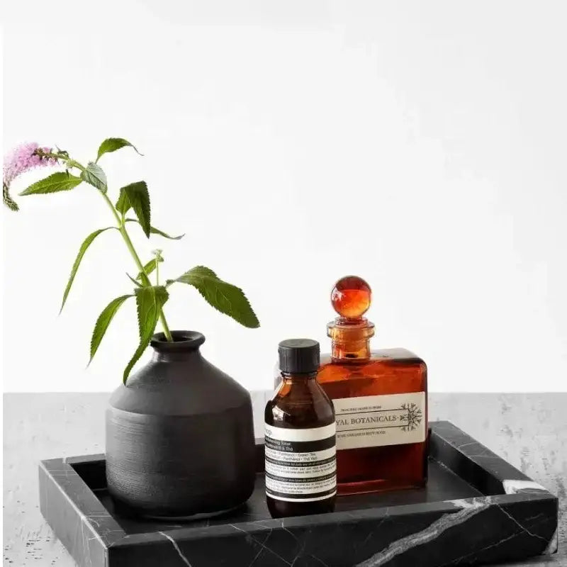 Elegant black and white afralia marble tray bedroom decor
