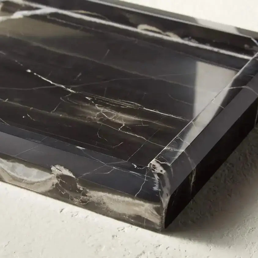 Elegant black and white afralia marble tray bedroom decor