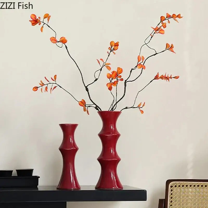 Elegant black bamboo shape ceramic vase living room table decor