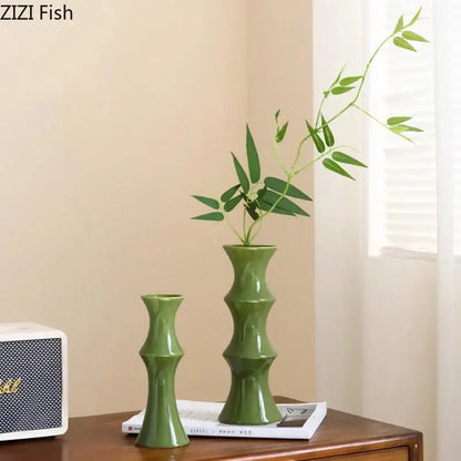 Elegant black bamboo shape ceramic vase living room table decor
