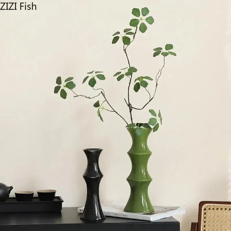 Elegant black bamboo shape ceramic vase living room table decor
