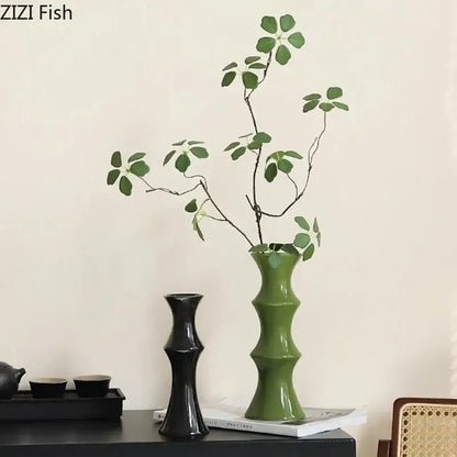 Elegant black bamboo shape ceramic vase living room table decor
