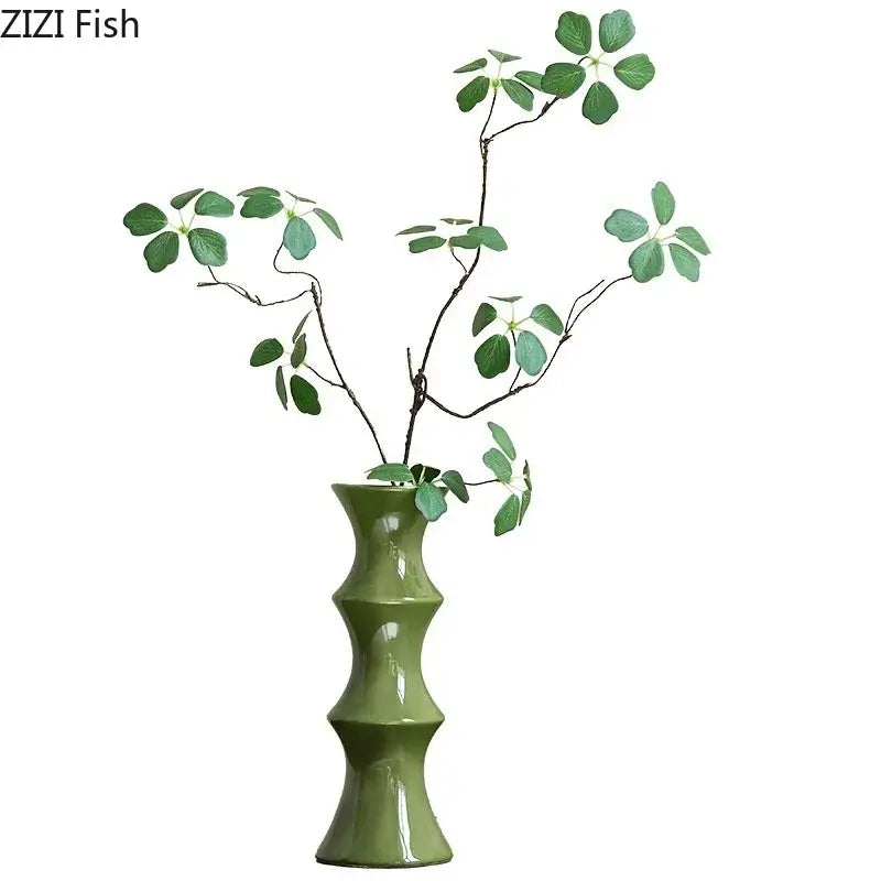 Elegant black bamboo shape ceramic vase living room table decor