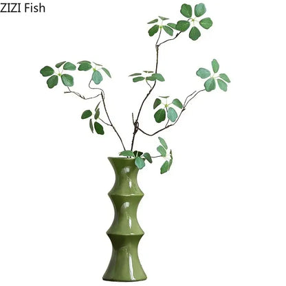 Elegant black bamboo shape ceramic vase living room table decor