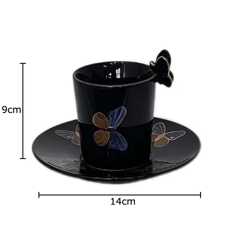 Elegant black butterfly ceramic tea cup and saucer set dining room
