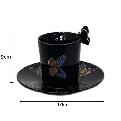 Elegant black butterfly ceramic tea cup and saucer set dining room