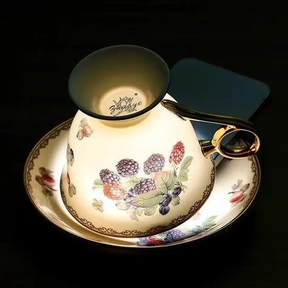 Elegant black & cream fruits pattern ceramic tea set dining room