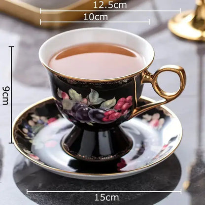 Elegant black & cream fruits pattern ceramic tea set dining room