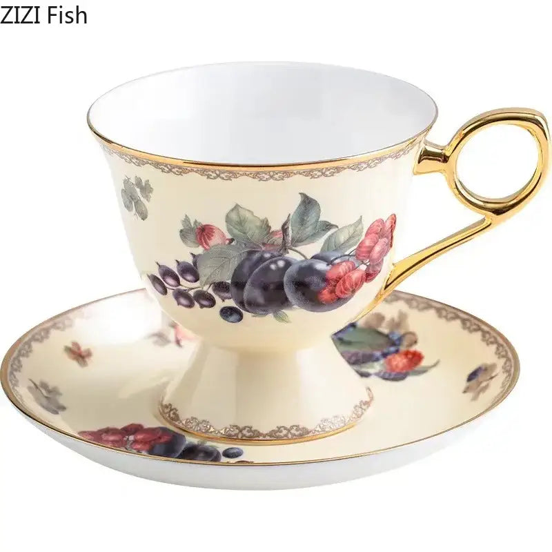 Elegant black & cream fruits pattern ceramic tea set dining room