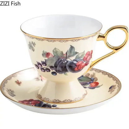 Elegant black & cream fruits pattern ceramic tea set dining room