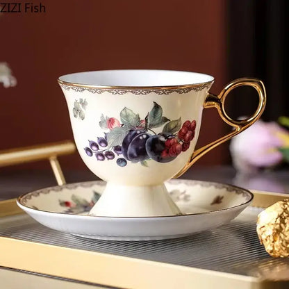 Elegant black & cream fruits pattern ceramic tea set dining room