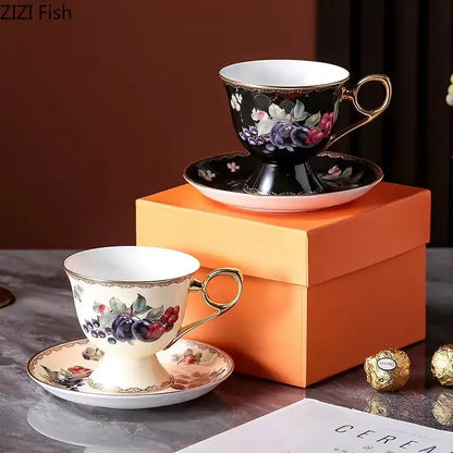 Elegant black & cream fruits pattern ceramic tea set dining room