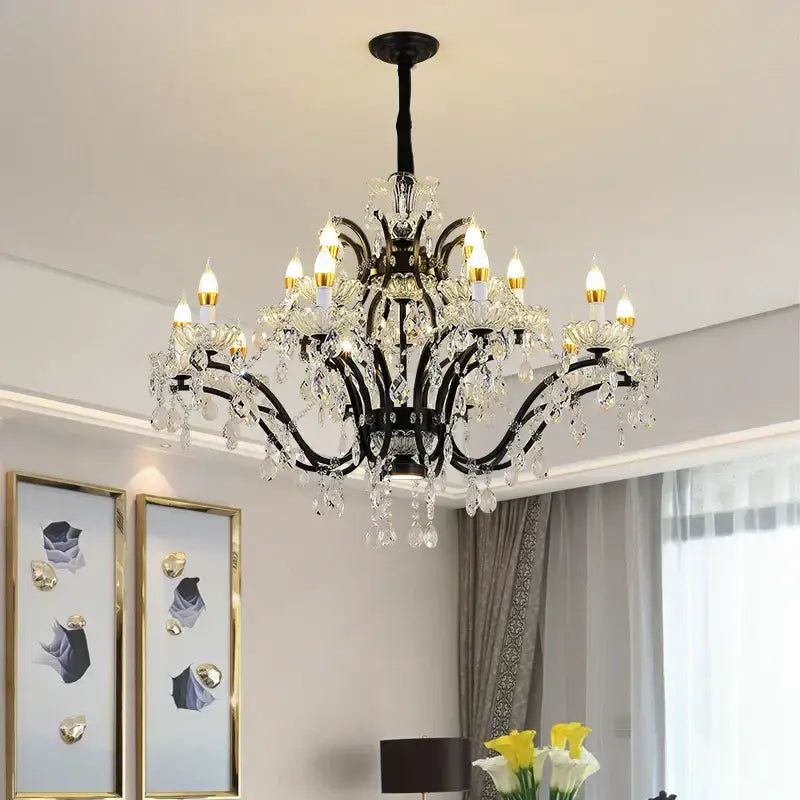 Elegant black crystal candle chandelier lighting dining room pendant