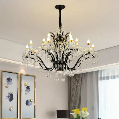 Elegant black crystal candle chandelier lighting dining room pendant