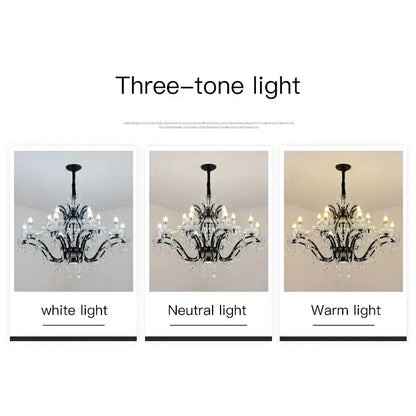Elegant black crystal candle chandelier lighting dining room pendant