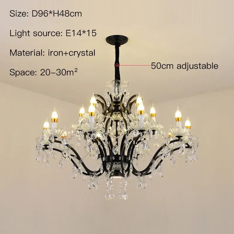 Elegant black crystal candle chandelier lighting dining room pendant