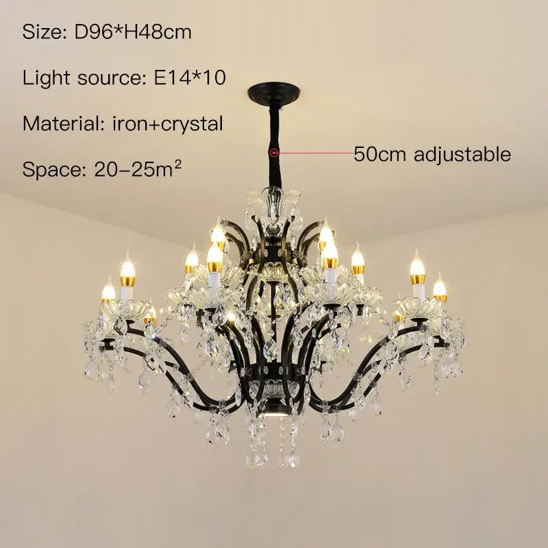 Elegant black crystal candle chandelier lighting dining room pendant