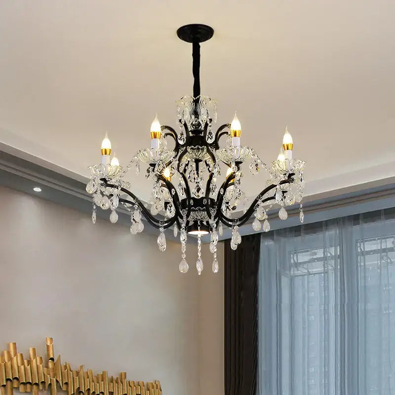 Elegant black crystal candle chandelier lighting dining room pendant