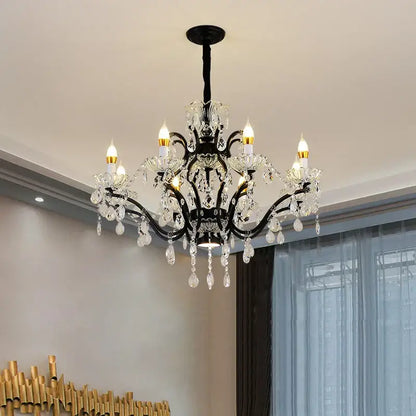 Elegant black crystal candle chandelier lighting dining room pendant